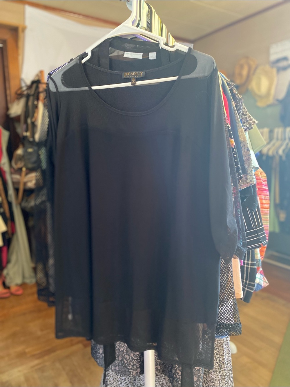 Picadilly Fashions Black Sheer Layered Tunic Top